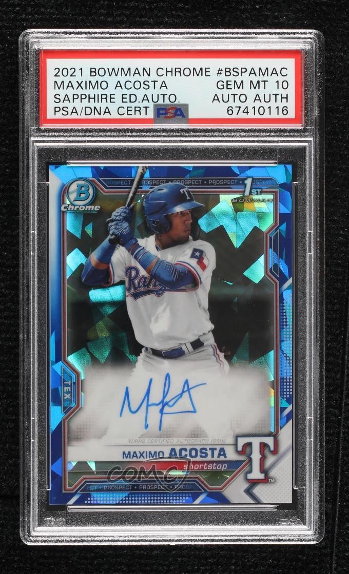 2021 Bowman Sapphire Edition Chrome Prospects Maximo Acosta PSA 10 Auto 2l4