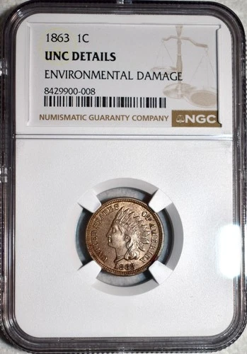 NGC Uncirculated  1863 Indian Head Cent, Razor-Sharp & Fully Lustrous.