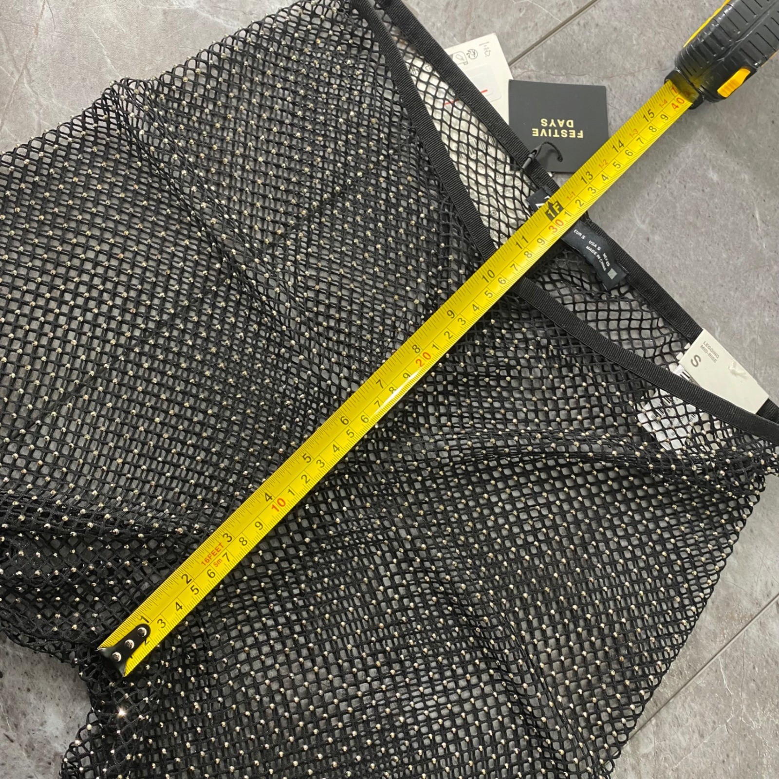 Zara Festive Days Black Mesh Rhinestone Mid-Rise Leggings Sheer Pants Small New thumbnail 12