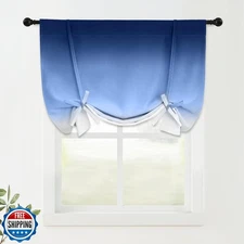 COSVIYA 100% Blackout Ombre Blue Adjustable Tie Up Curtains for Kitchen Therm