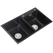 Stainless Steel Double Bowl Kitchen Sink Set with Drain Basket  Sewer Pipe