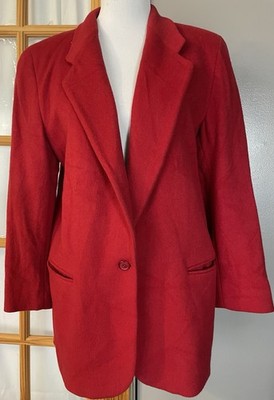 80s LL BEAN Wool Jacket Coat Womens 12R Red Mid Length USA Made Classic Holiday