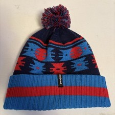 Patagonia Powdertown Winter Knit Pom Beanie 66061 Youth Blue Red Navy Aztec