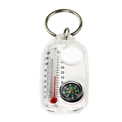 Pocket Size Mini Survival Thermometer Compass Key Chain For Hiking Camping