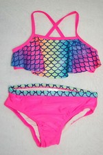 Toddler Girls Swimsuit HOT PINK Multicolor MERMAID SCALES OMBRE Silver Dots 2T