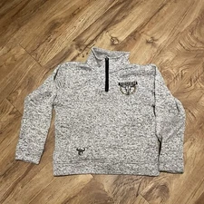 Cowboy Hardware Western 1/4 Zip Gray Sweater Youth Size Large Fleece Bull Skull