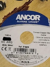 Ancor #4/0awg #0000awg Marine Grade Tinned Copper Boat Cable BC-5W2 Yellow /1ft