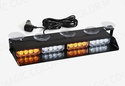 Emergency  Strobe 14  Lights Flashing Warning Front/Rear Windshield Amber/White