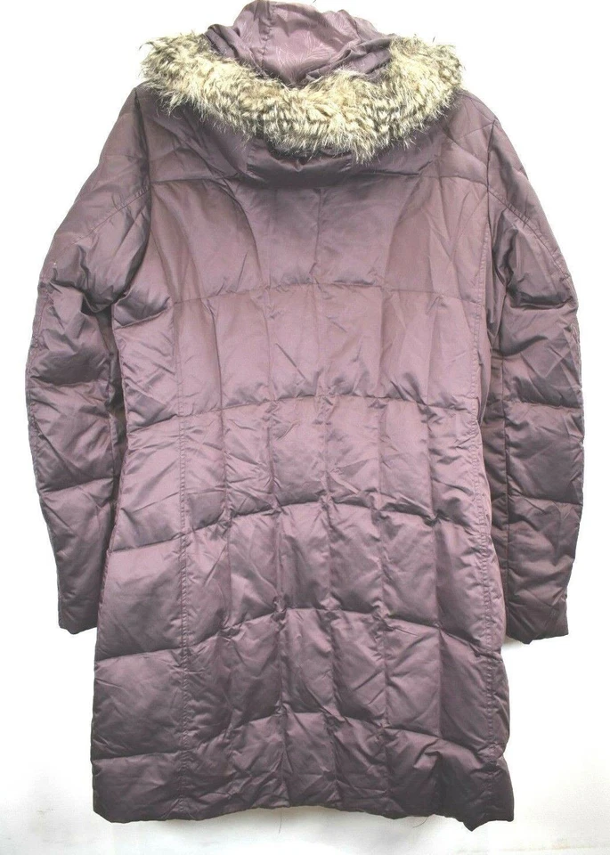 Eddie Bauer Womens Purple Faux Fur Trim Full Zip Long Goose Down Quilted Coat M - Image 2 of 4