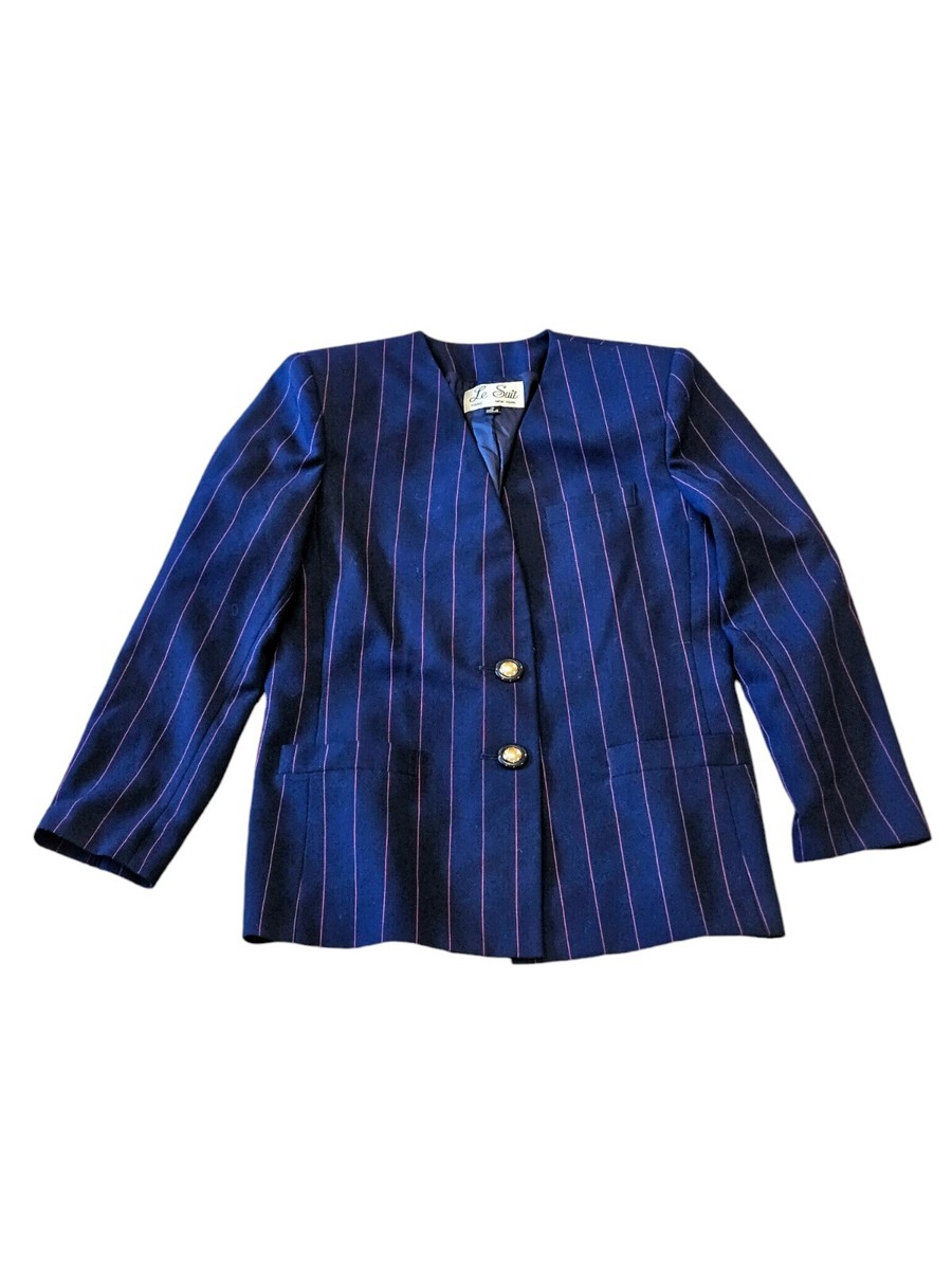 Vintage 80s 90s Le Suit Navy And Pink Pinstriped Blazer Jacket Coat Size 10