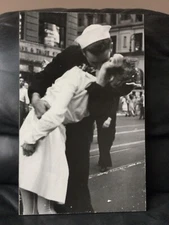 19”x 12” Sailor Kissing Nurse after WW II ~ Black & White on Wood Particle Board