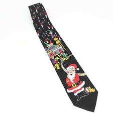 Hallmark Yule Tie Greetings Mens Tie Necktie Black Christmas Novelty Classic
