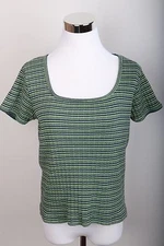 New York & Company Scoop Neck Green Plaid Shor Sleeve Blouse Top Women's Size L