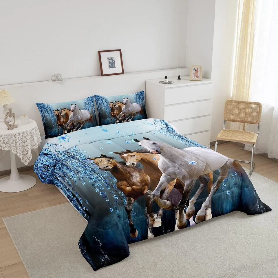 Juego de cama de tamaño completo para caballos para niñas niños, ramas de cerezo corcel soñador Foto 2 de 4