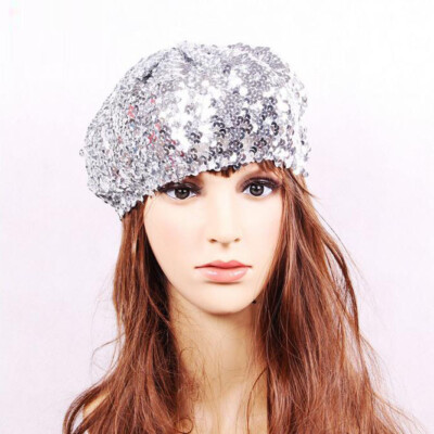 Sequin Glitter Fabric Fashion Bling Beanie Beret Hat Girl