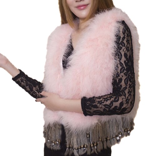 Girl's Real Ostrich Feather Fur Vest Coat Winter Warm Waistcoat With Pendant - Picture 2 of 23