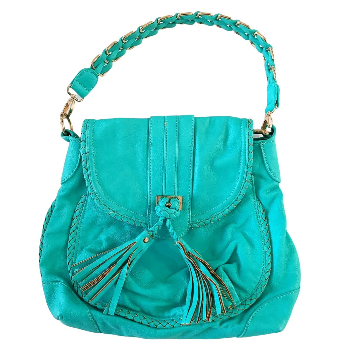 Urban Expressions Certified Vegan Leather Purse Teal Green With Braided Accents