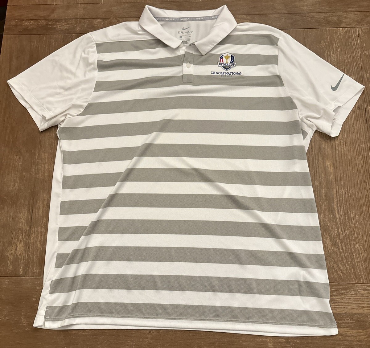Nike Golf Ryder Cup Dri Fit 2018 White Gray Stripes France Polo