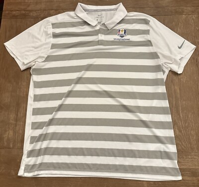 Nike Golf Ryder Cup Dri Fit 2018 White Gray Stripes France Polo