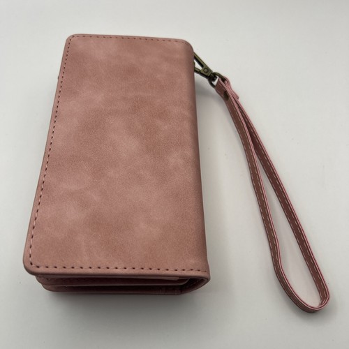 For iPhone 15 Removable Wallet Case Zip Leather Flip Cover Pink - Picture 5 of 8