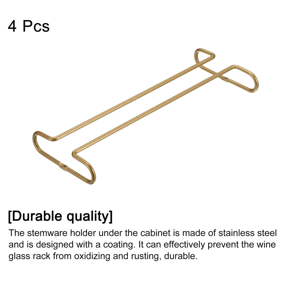 Wine Glass Rack Under Cabinet, 4Pcs 10-Inch for 5mm Stemware Column, Gold - Imagem 3 de 4