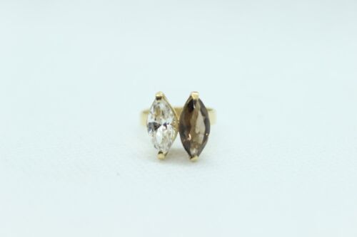 Beautiful 14K Yellow Gold 2.5ct Marquise Clear & Smokey Sapphire ring Sz4 - Picture 2 of 6