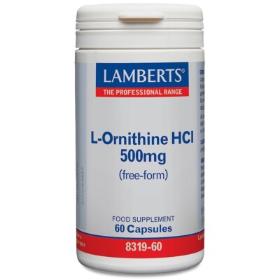 Lamberts L-Ornithine 500mg HCL Capsules (60). BBE 09/2028