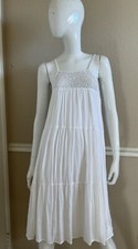 GAP Bright White Gauzy Cotton Rayon Sleeveless Crochet Chest Tiered Midi Dress S