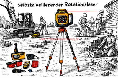 MARKENLOS - NEU - Rotationslaser mit Stativ, Messlatte, Koffer - NEU -