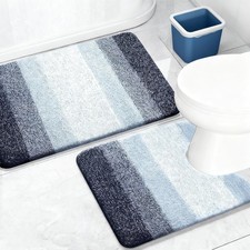 HEUIOP 2 قطعة Non-Slip Bath Mat طقم محشوة ناعمة Shower 1'3" x 1'11.8", أزرق