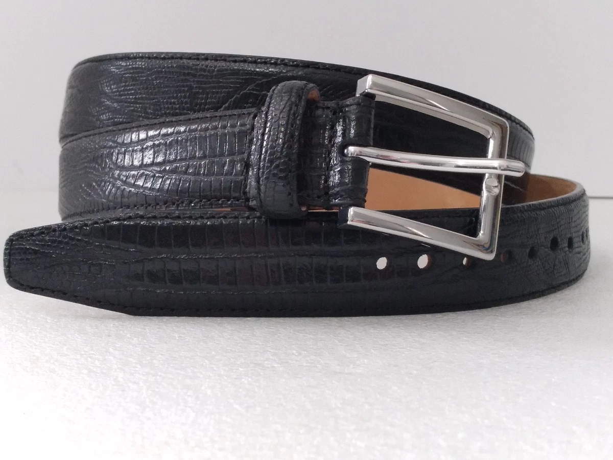 Black Embossed Leather Belt with Gold Accent Buckle SAKS Fifth Ave vintage Vintage Saks Fifth Avenue Crocodile Embossed Leather Belt in  main image 4