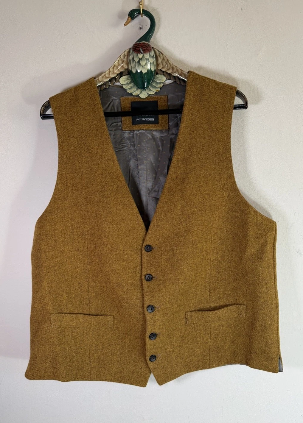 Roy Robson 100% Virgin Wool Waistcoat 46R Men’s Mustard Yellow Button Up Vest