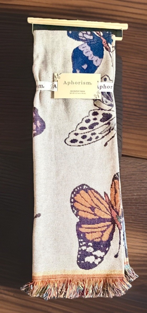 APHORISM By Anthropologie Butterfly Fringe Decorative Throw