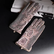 Women's Real Leather Snake patterned Winter Warm  Touch Screen Driving Gloves