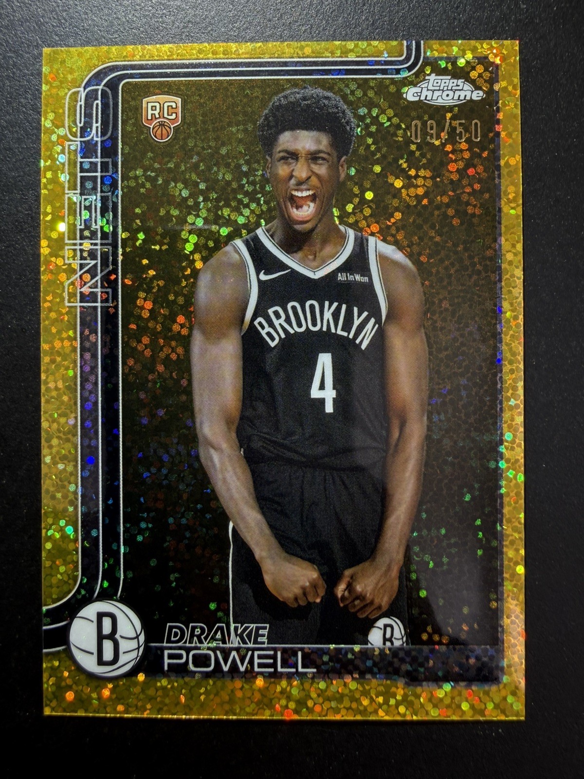 2025-26 Topps Chrome Drake Powell Gold Sparkle Image Variation /50 RC #272 Nets