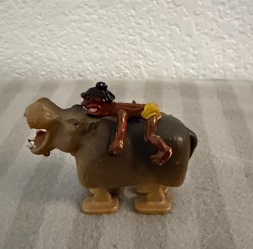 Vintage Louis Marx & Co. Plastic Tribal Figure riding Hippo Animal Ramp Walker