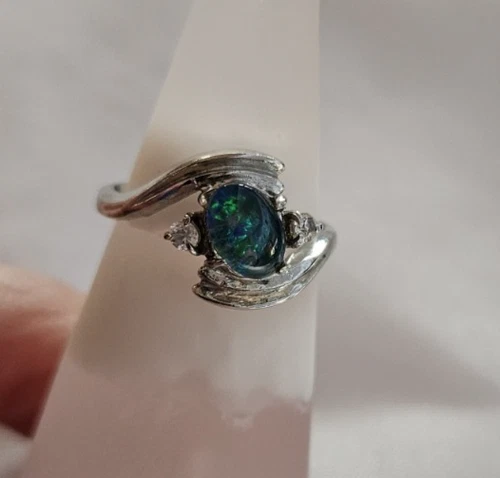 Vintage 925 Silver Dark Blue Opal Ring (#12)