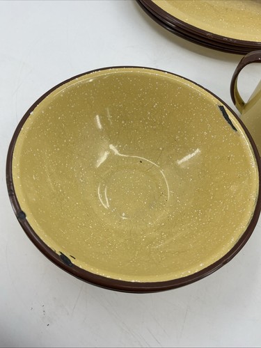 1970's Set of 14 Yellow Enamel Ware Dinner Bowls Made in Poland White Speckled - Picture 12 of 16