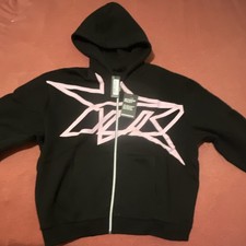 boohooMAN Mens M Black/Pink Graphic Print Hoo...