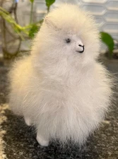 Real Alpaca White Plush Stuffed Animal Llama with Natural Fur