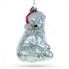 Polar Bear in Santa Hat Glass Ornament