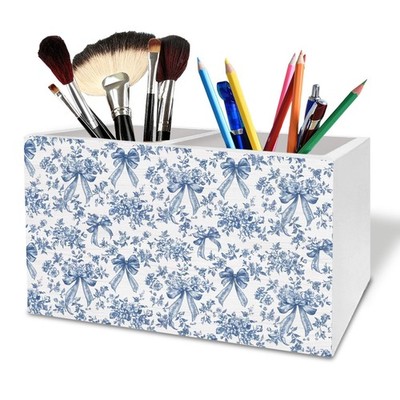 Chinoiserie Blue Bow Floral Pen Holder for Desk, Coquette Bow Flower Botanica...