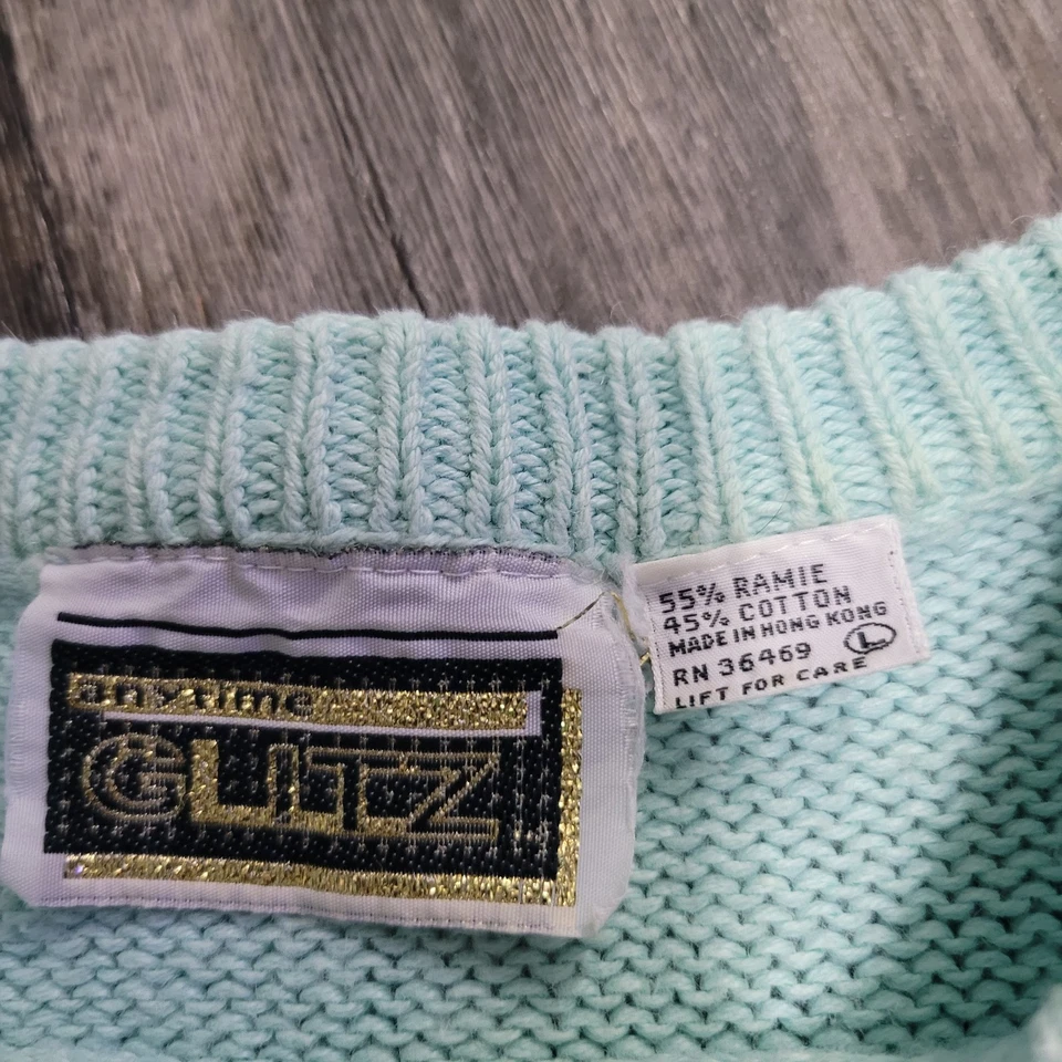 Suéter azul vintage para mujer con cuentas de encaje en cualquier momento brillo talla grande Foto 2 de 4