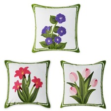 Flowers Floral Embroidered Throw Pillow Covers Set of 3, Farmhouse Decorative...