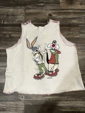 Vintage 1994 Patchwork Looney Tunes Bugs Bunny  Sylvester Logo Buttoned Vest