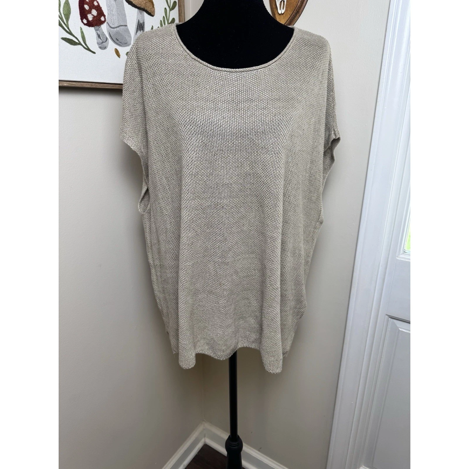 Eileen Fisher Womens XL Oatmeal Italian Yarn Knit Poncho Oversized Tank Top