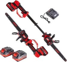 21V Brushless Telescopic 12'' Cordless Pole Chainsaw w/2 Batteries & Charger