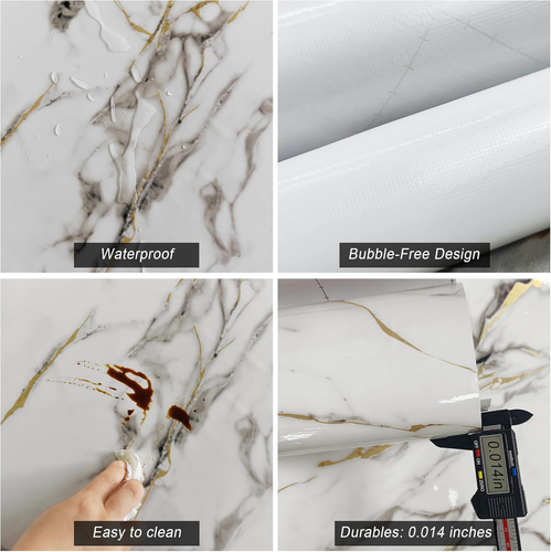 Extra Wide White Marble Peel & Stick Waterproof Contact Paper Roll - Picture 6 of 9