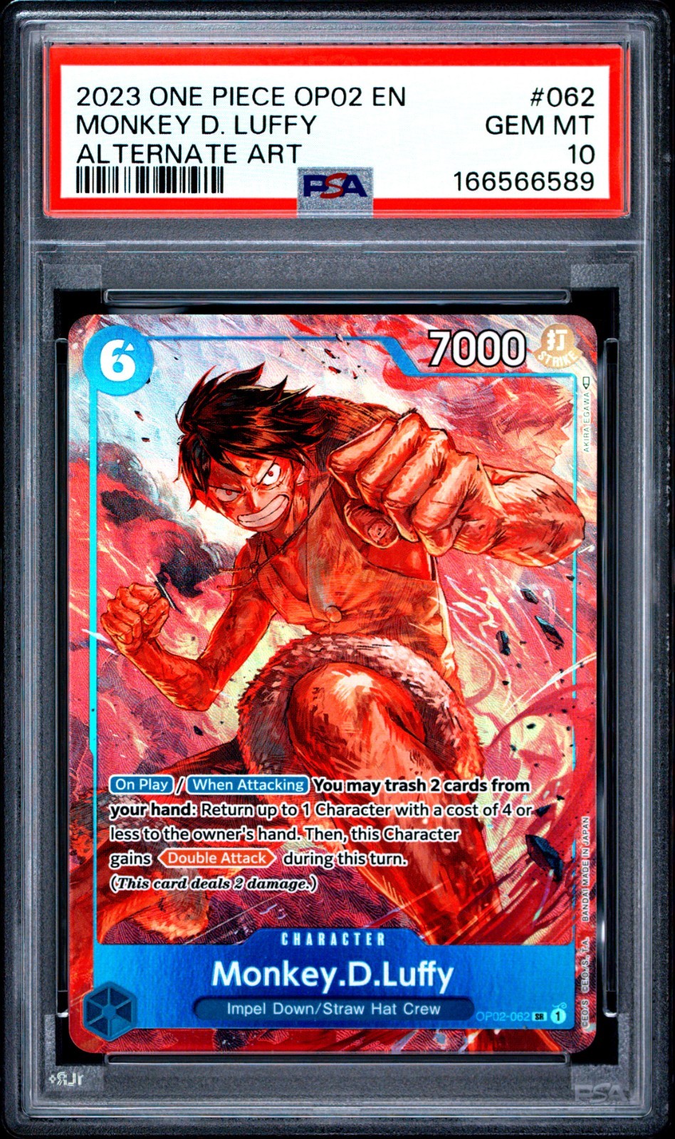 One Piece OP02 Paramount War Monkey D Luffy Alternate Art #062 PSA 10 GEM MINT