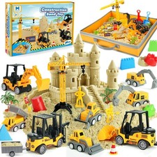 Sand Construction Site Kit - 37 Pcs Play Sand Art Kit with 8 Construction Tru...